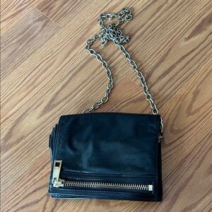 Via Spiga Black Leather Crossbody with Gold Chain